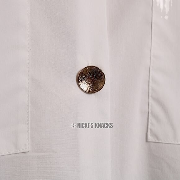 Magaschoni White Oversized Gold Button Shirt Blouse Relaxed Fit Cotton XS NWT - Picture 4 of 12